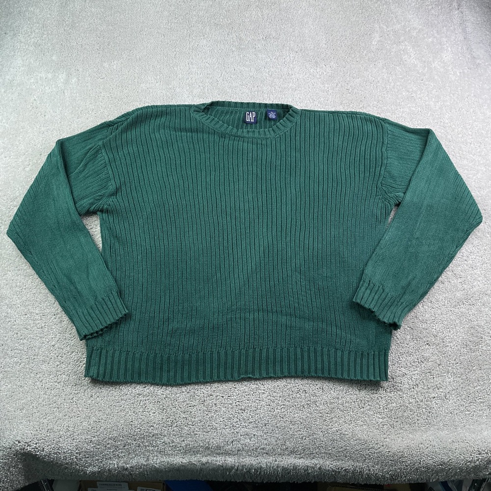 Vintage Gap Sweater Mens XL Green Ribbed Knit Cotton Crew Pullover Fisherman